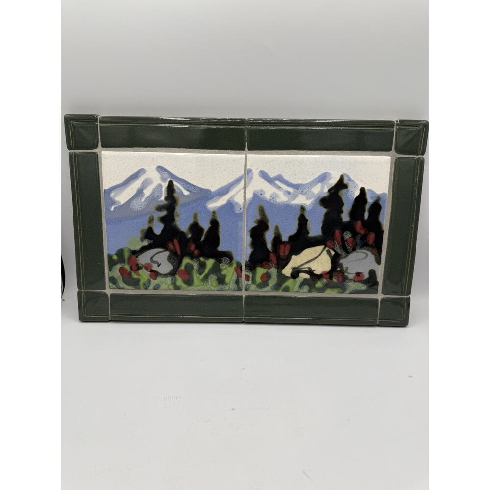 Paul Lewing Handcrafted Art Tile Mountain Forest Scene Framed Seattle 12”x8”